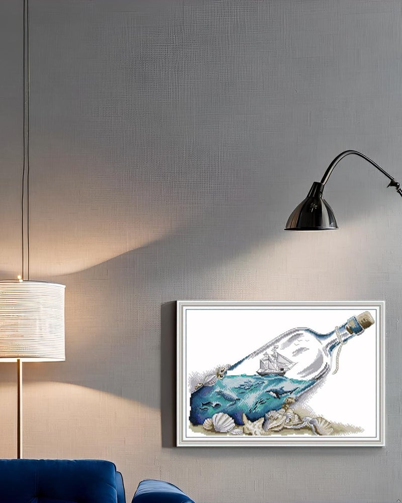 CaptainCrafts Cross Stitch Kits Stamped Cross Sttich Printed Fabric Cross Stitching DIY Art DMC Needlecrafts Embroidery Kit for Adults Beginner (Stamped, Drifting Bottle in The Sea) - Image 2